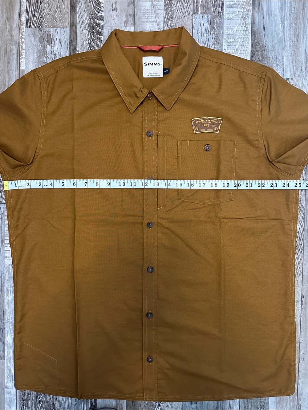 Simms Short Sleeve Button-Up Shirt in Brown. NWOT! - Picture 6 of 10